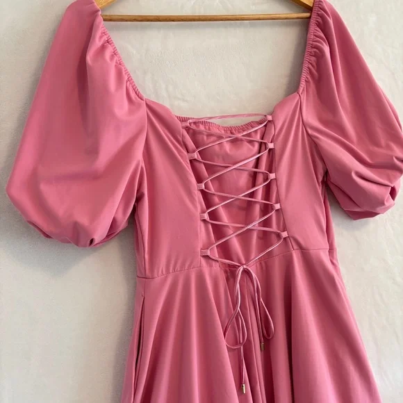 Chelsea Reece Pink Puff Sleeve Midi Dress size 6 - Picture 9 of 11